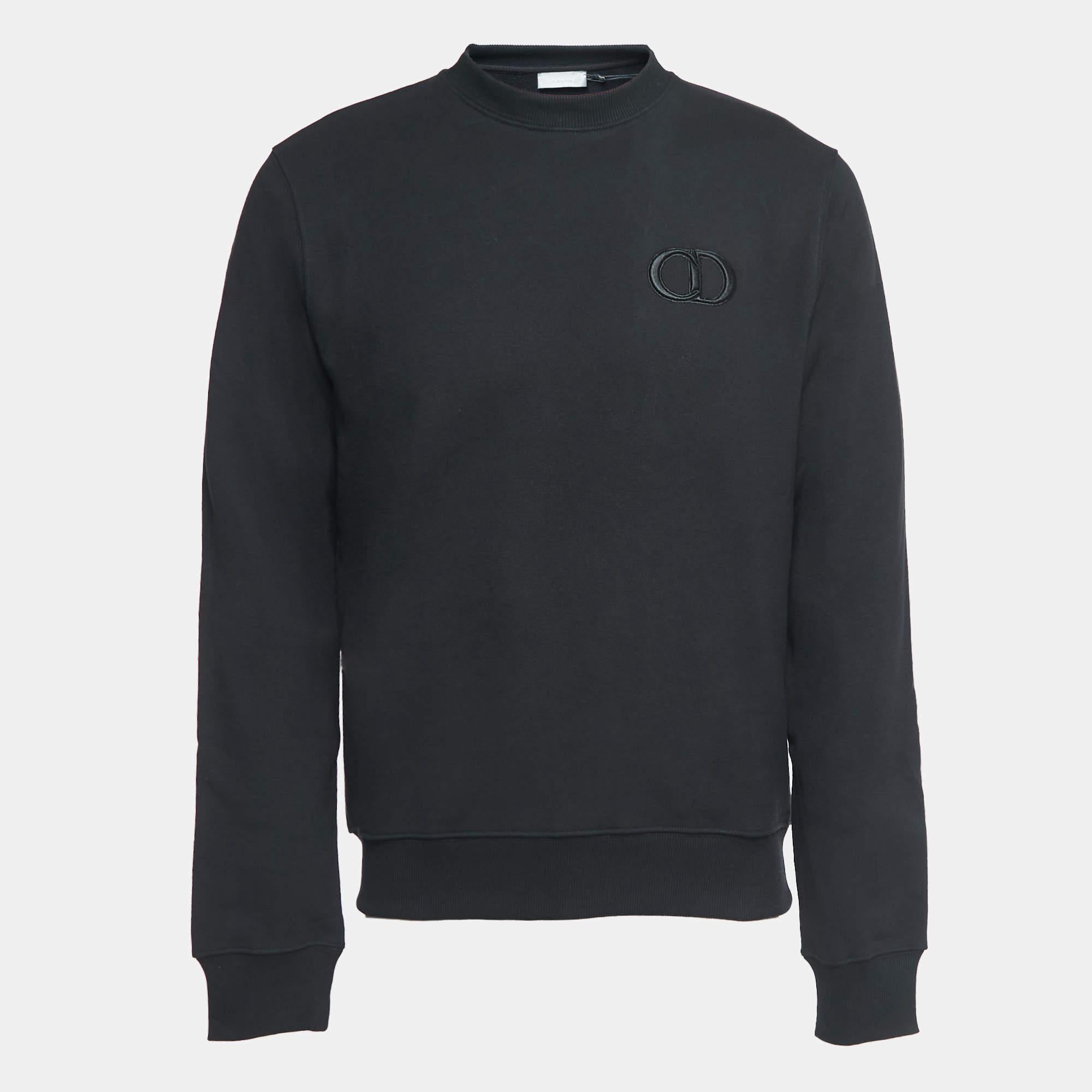Men's Dior Black Logo Embroidered Cotton Crew Neck Sweatshirt S For Sale