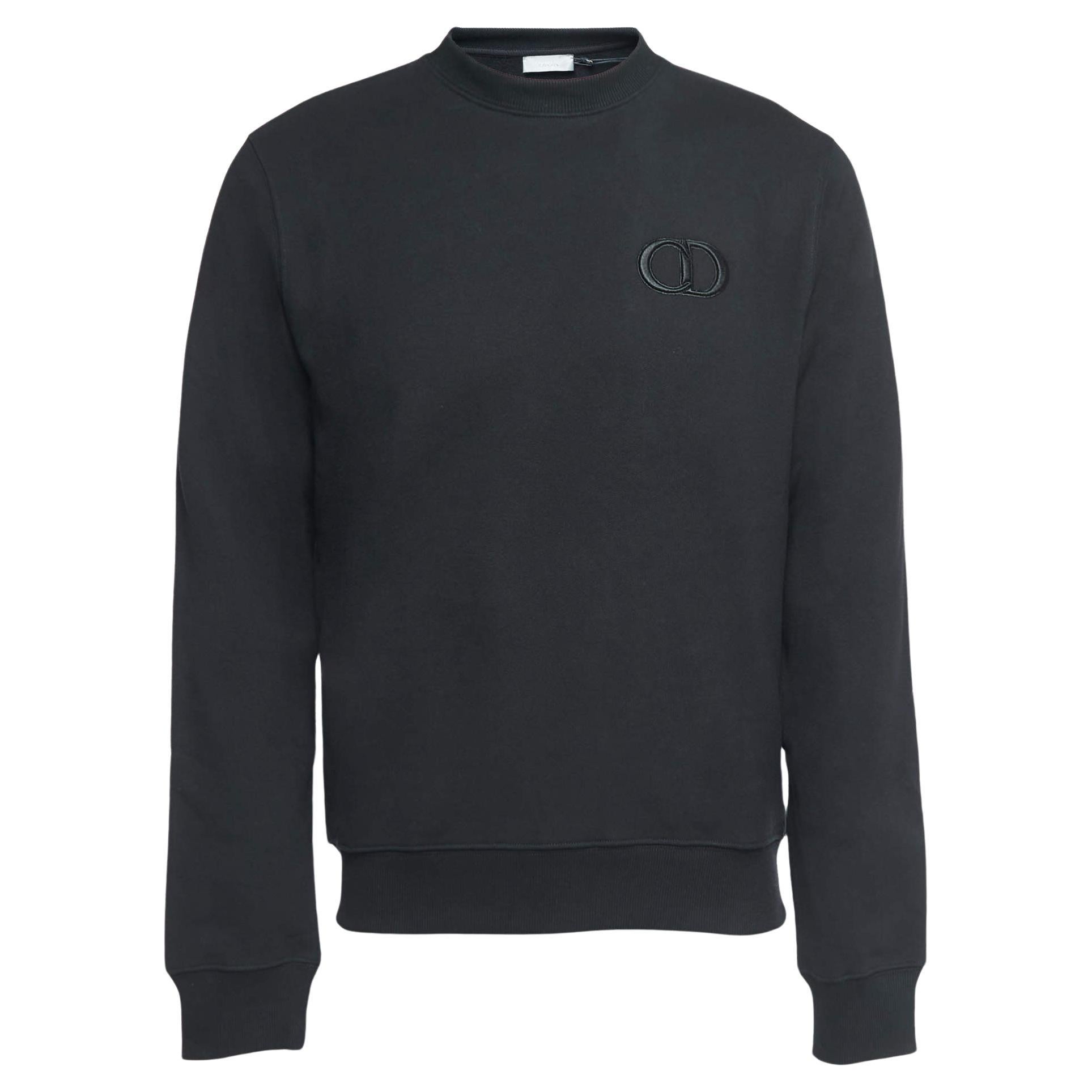 Dior Black Logo Embroidered Cotton Crew Neck Sweatshirt S For Sale