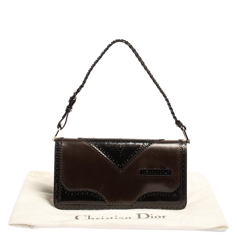 Dior Black/Maroon Brogue Leather and Oblique Canvas D’Trick Baguette Bag 6
