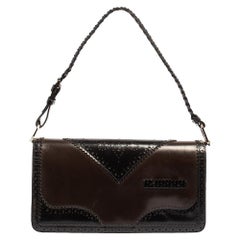 Dior D'Trick Baguette Tasche aus schwarzem/maronfarbenem Brogue-Leder und schrägem Segeltuch