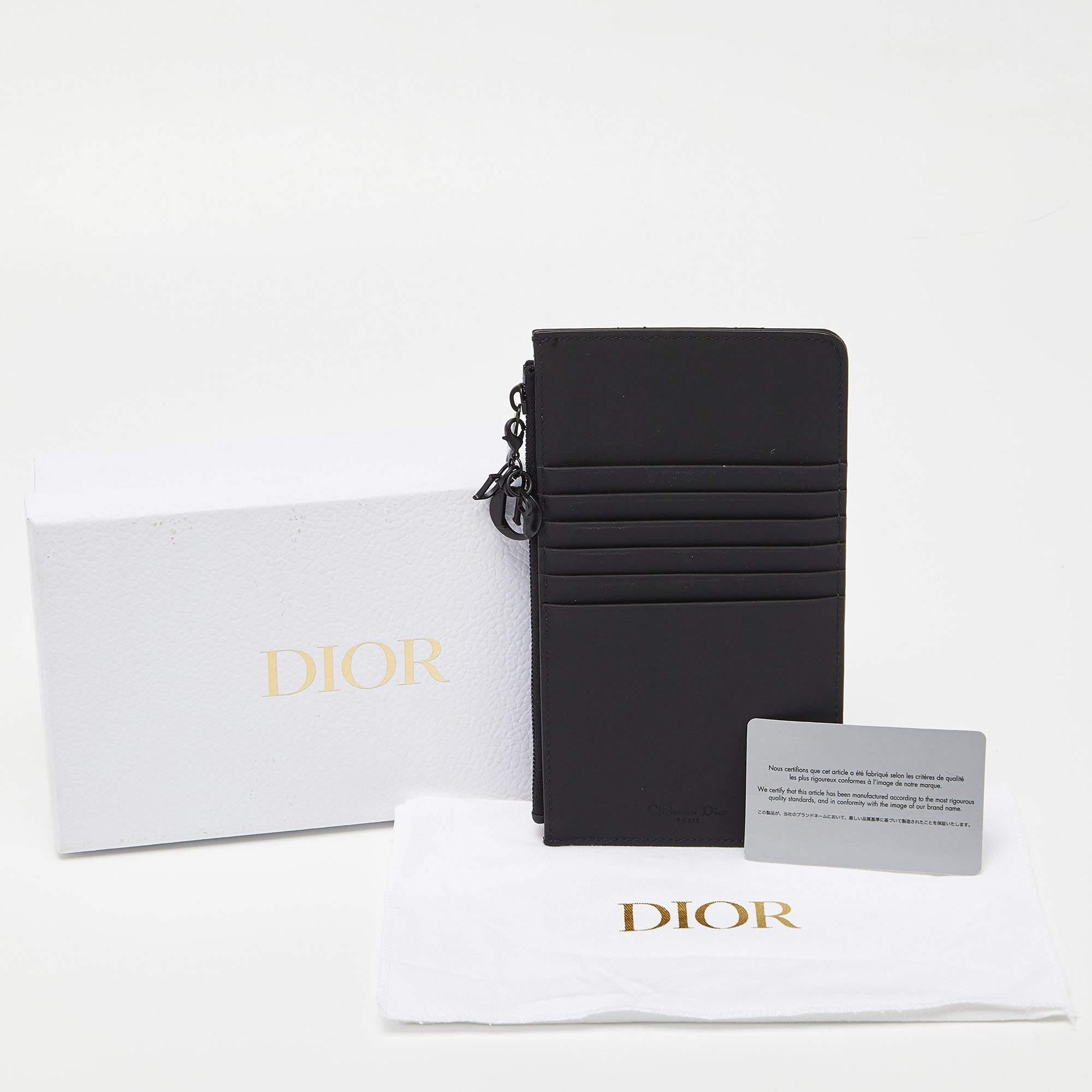 Dior Black Matte Cannage Leather Zip Pouch en vente 7