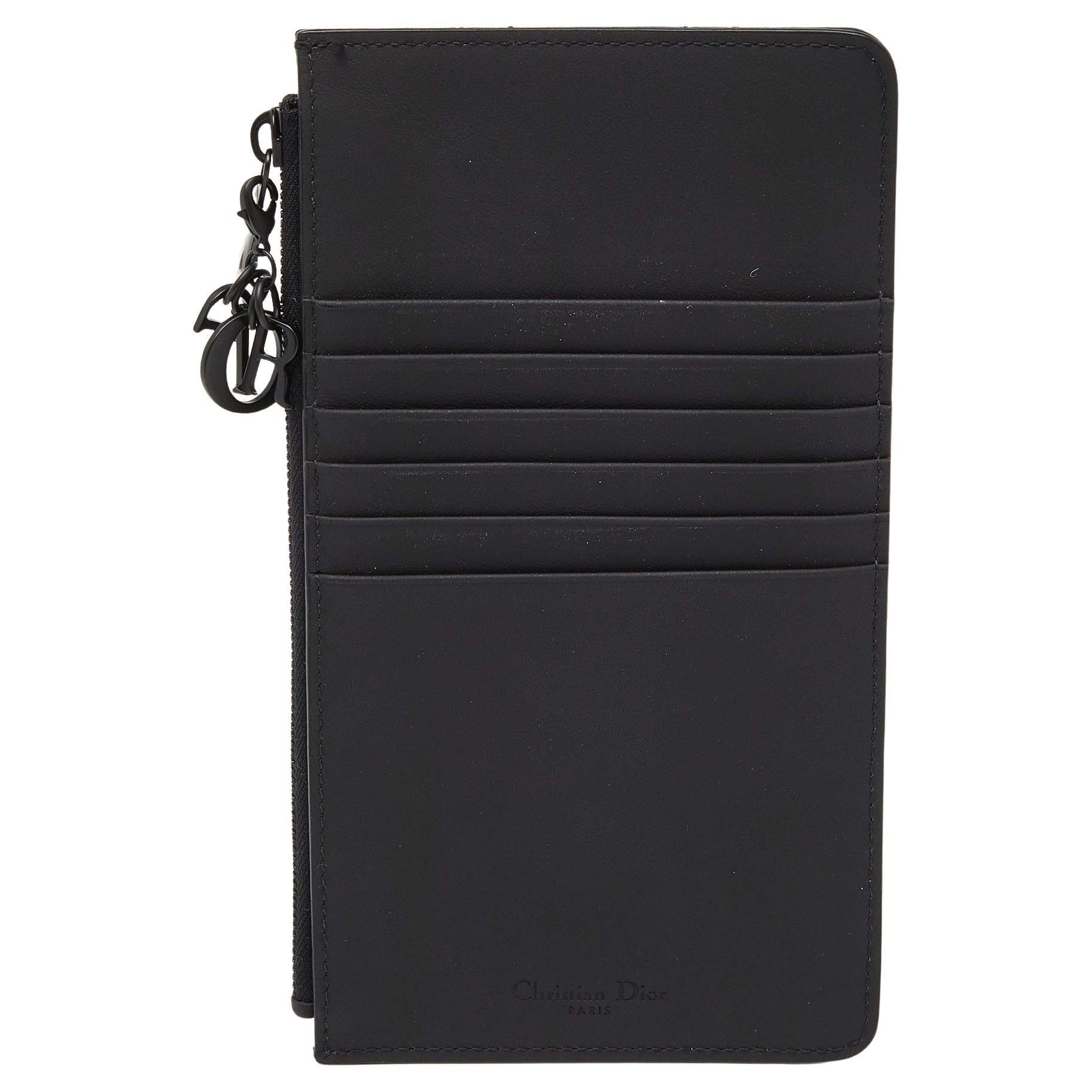 Dior Black Matte Cannage Leather Zip Pouch For Sale