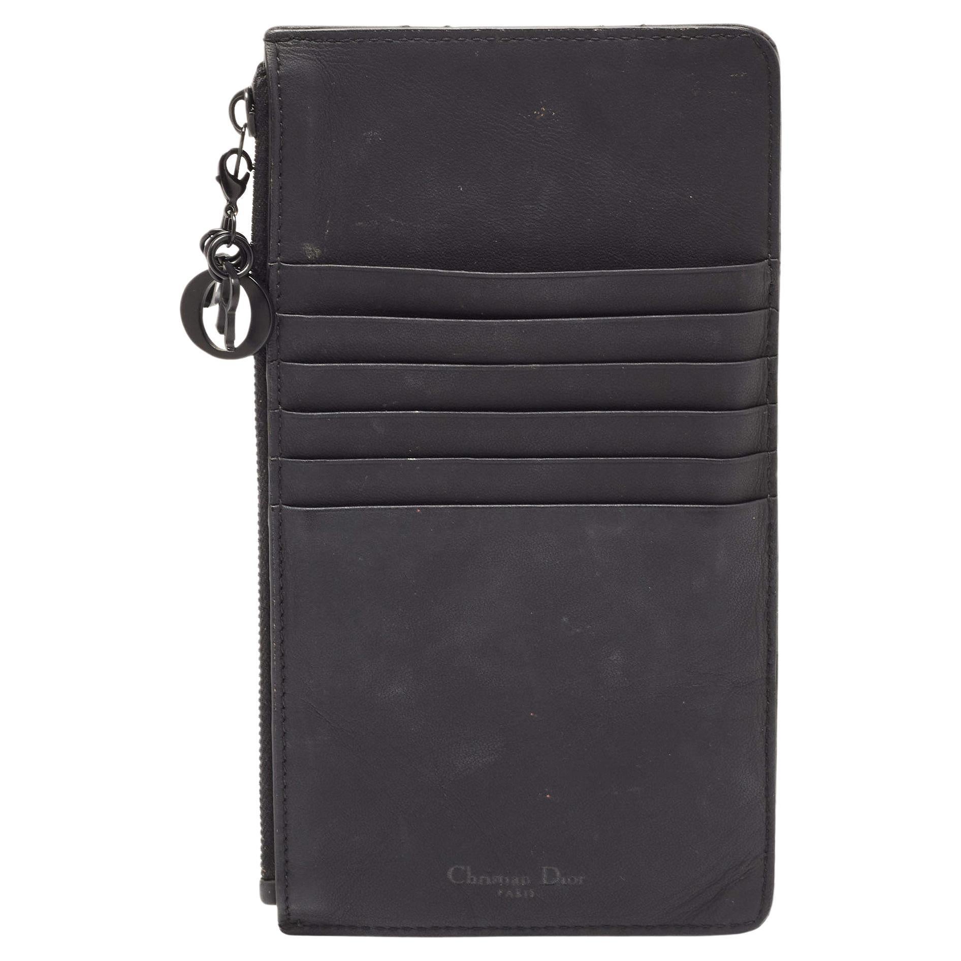 Dior Black Matte Cannage Leather Zip Pouch For Sale
