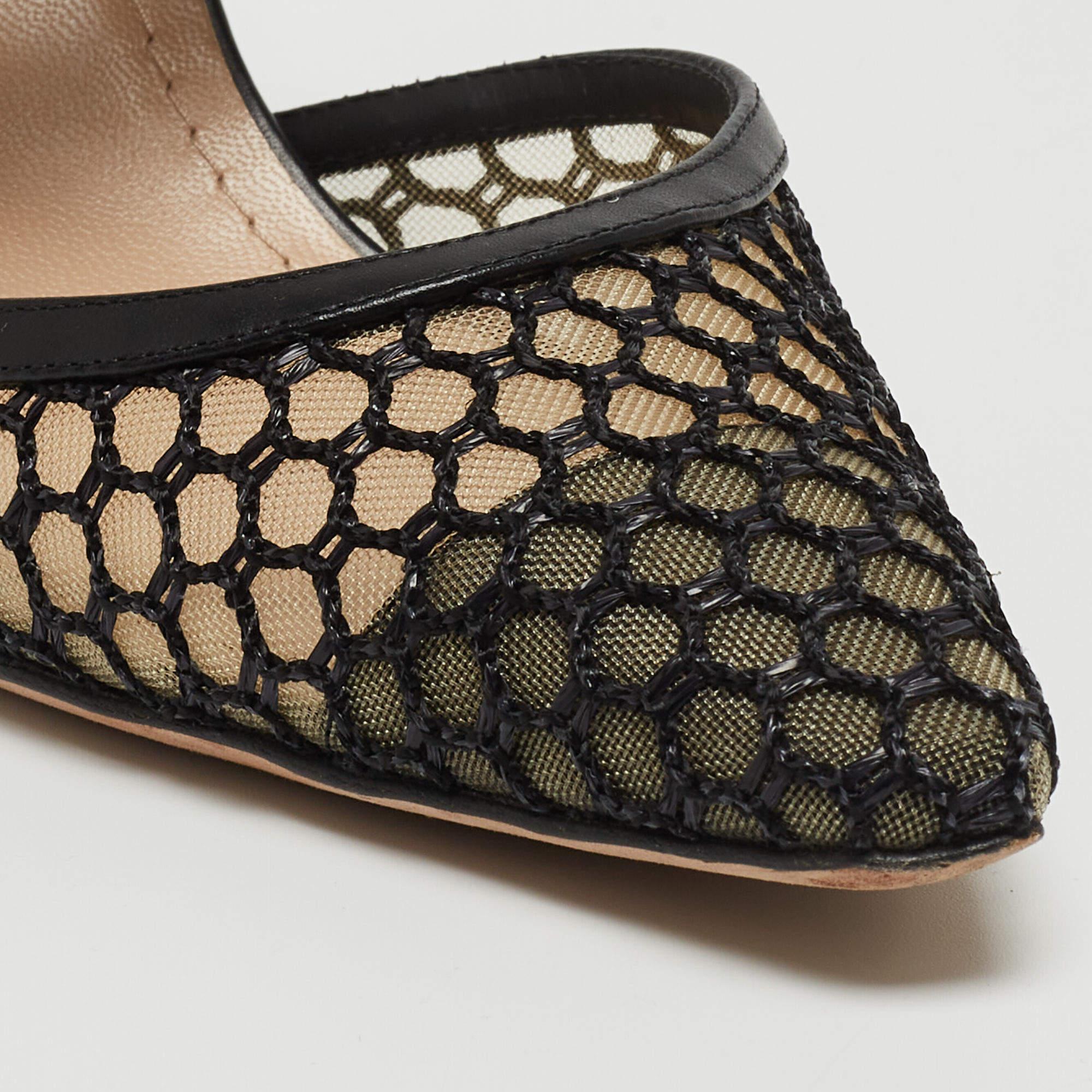 Dior Black Mesh and Leather Fishnet D-Dior Mules Size 36.5 3