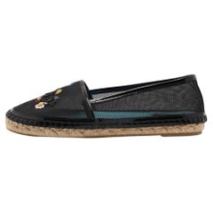 Dior Black Mesh and Patent Riviera Embroidered Espadrille Flats Size 36