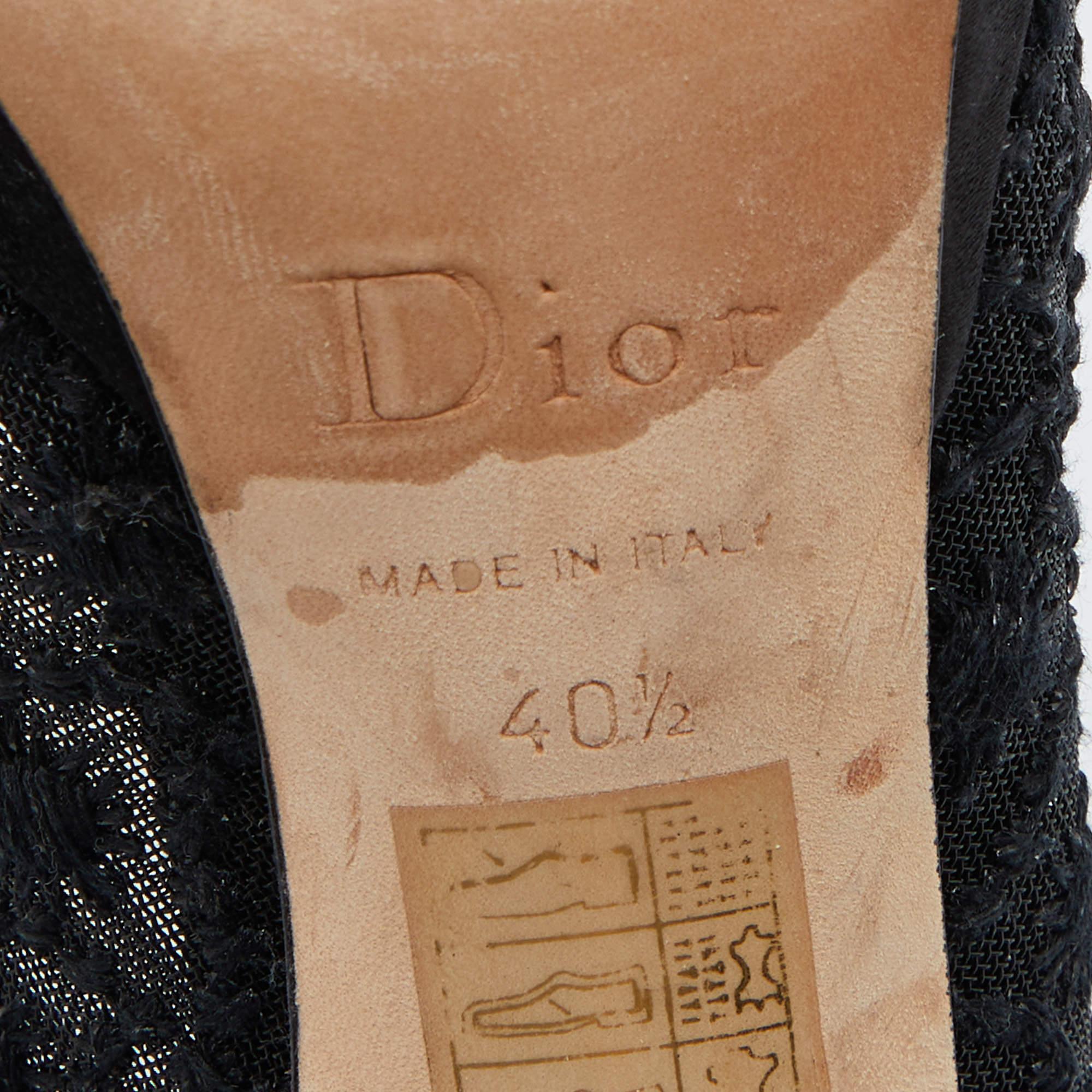 Dior Black Mesh and Satin Bow Peep Toe Platform Pumps Size 40.5 For Sale 3