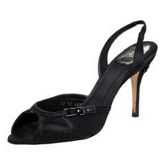 Dior Black Mesh and Satin Peep Toe Slingback Sandals Size 40.5