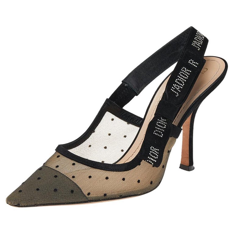 Dior Black Mesh And Suede J'adior Pointed Toe Slingback Sandals Size 39