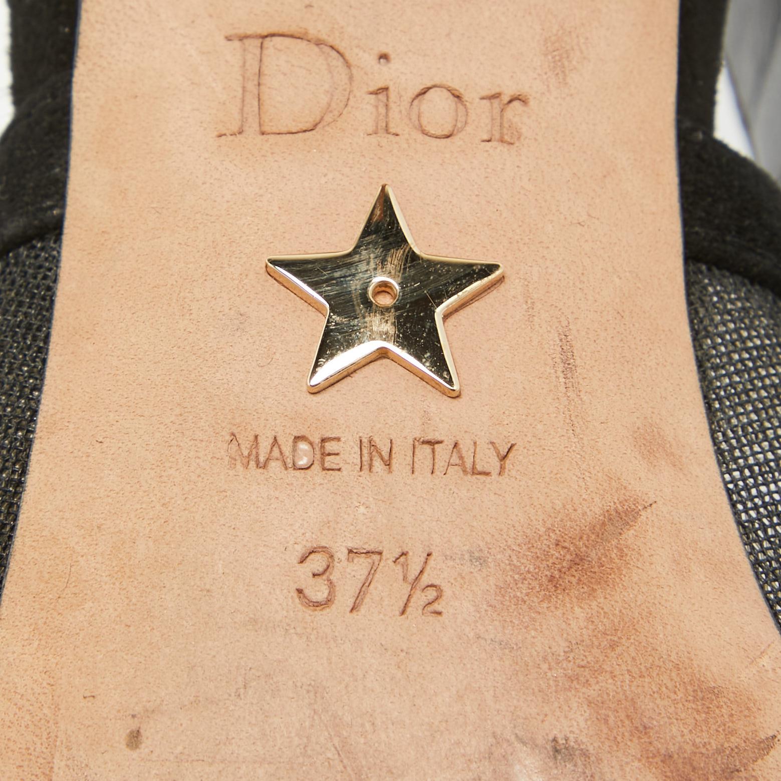 Dior Black Mesh and Suede J'adior Slingback Pumps Size 37.5 In Good Condition For Sale In Dubai, Al Qouz 2