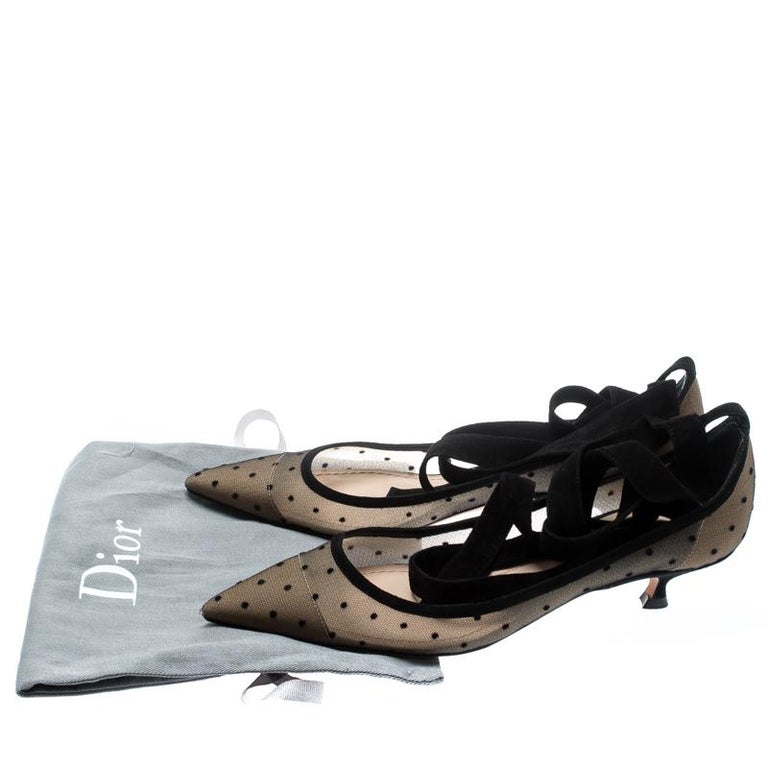 Dior Black Mesh And Suede Lovely D Polka Dot Ankle Wrap