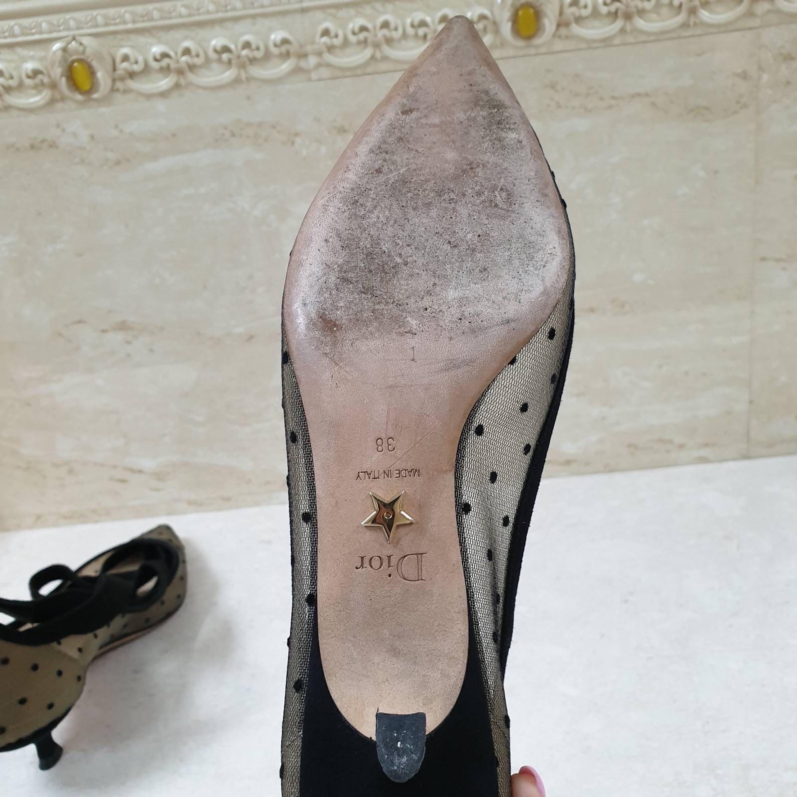 Dior Black Mesh And Suede Lovely D Polka Dot Ankle Wrap Pointed Toe Pumps In Good Condition For Sale In Krakow, PL