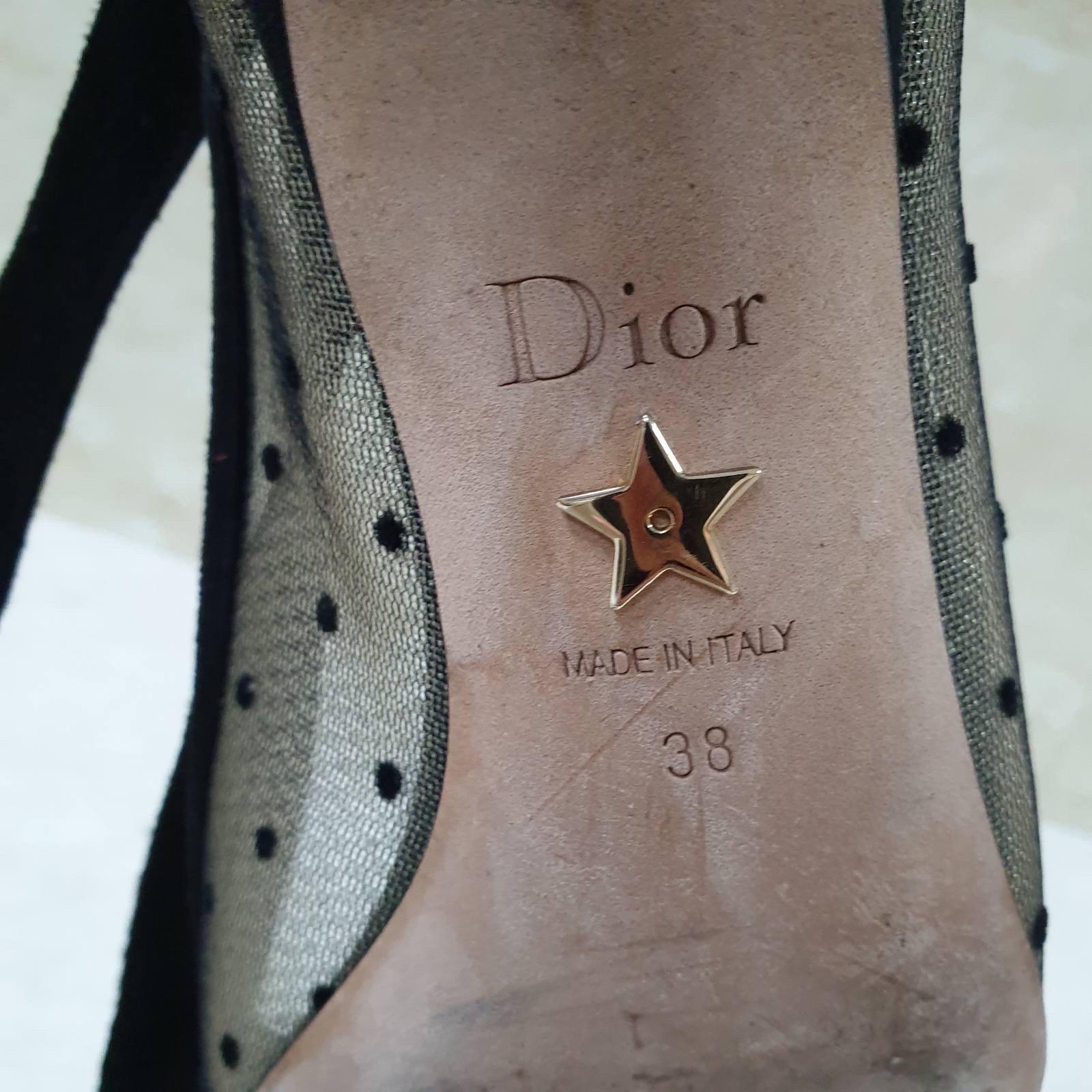 Women's Dior Black Mesh And Suede Lovely D Polka Dot Ankle Wrap Pointed Toe Pumps For Sale