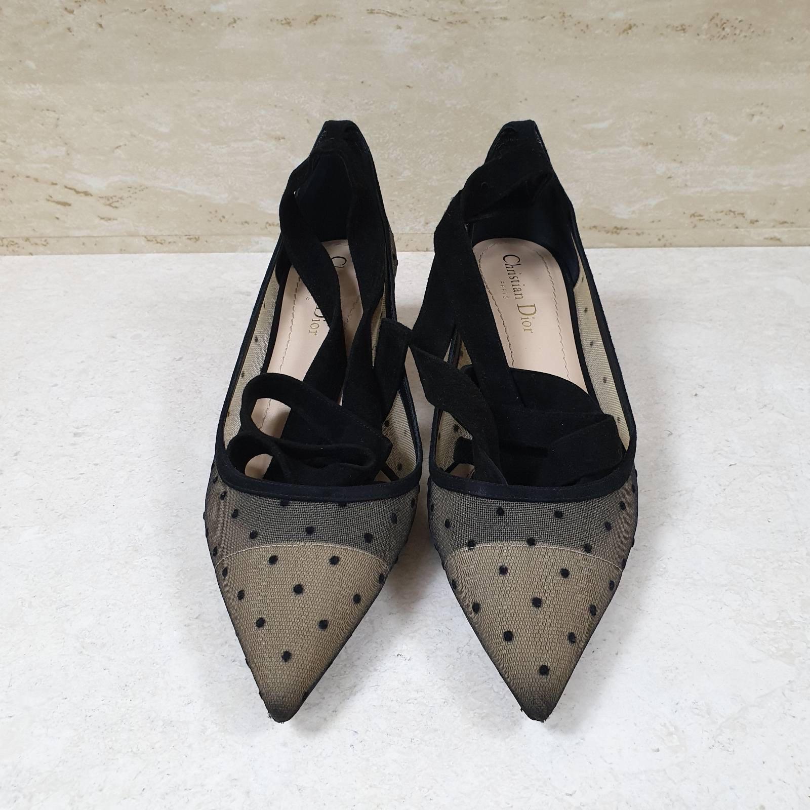 Dior Black Mesh And Suede Lovely D Polka Dot Ankle Wrap Pointed Toe Pumps For Sale 1