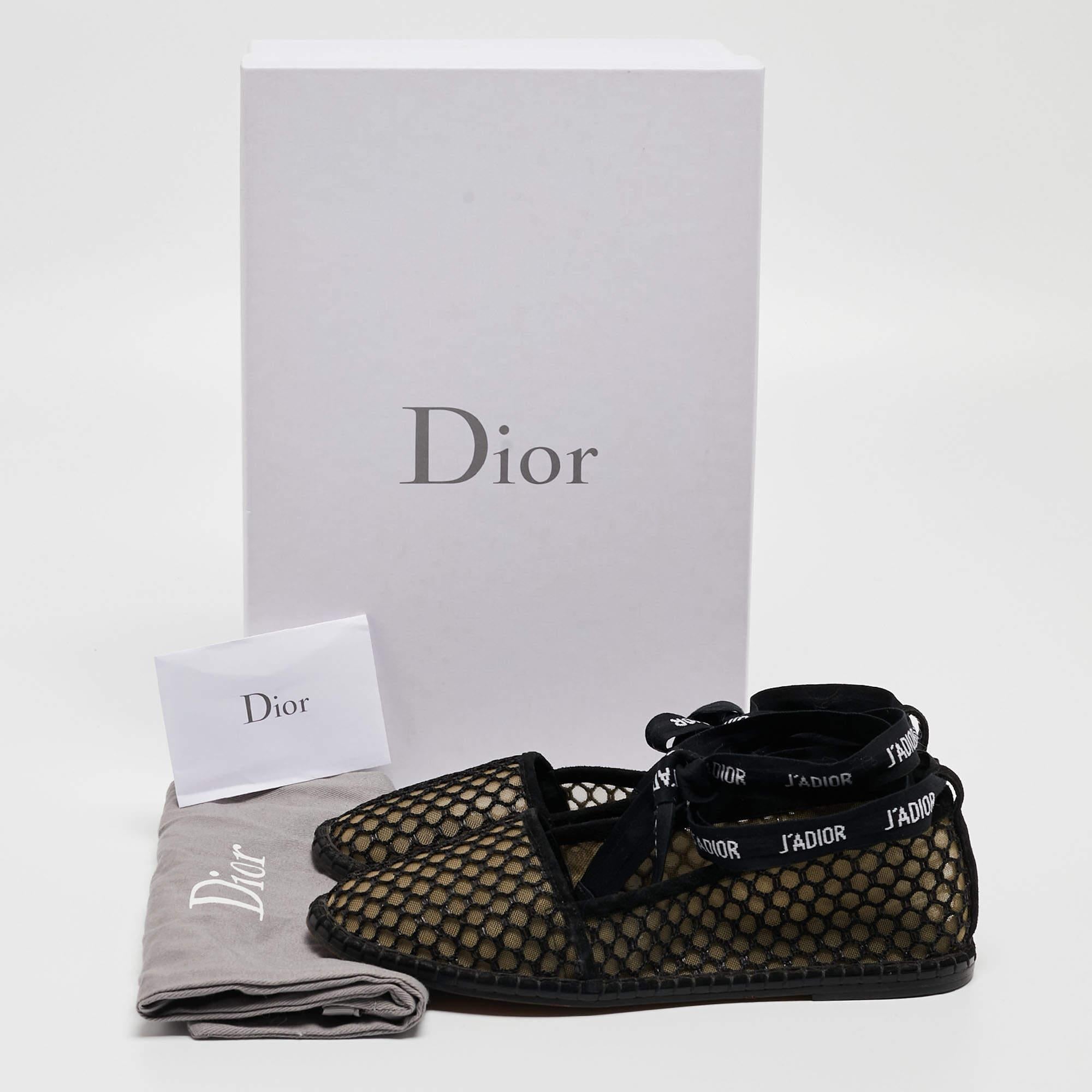 Dior Black Mesh and Suede Nicely D Ankle Wrap Ballet Flats Size 36 3