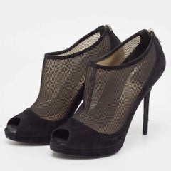 Dior Black Mesh and Suede Peep Toe Booties Size 39.5
