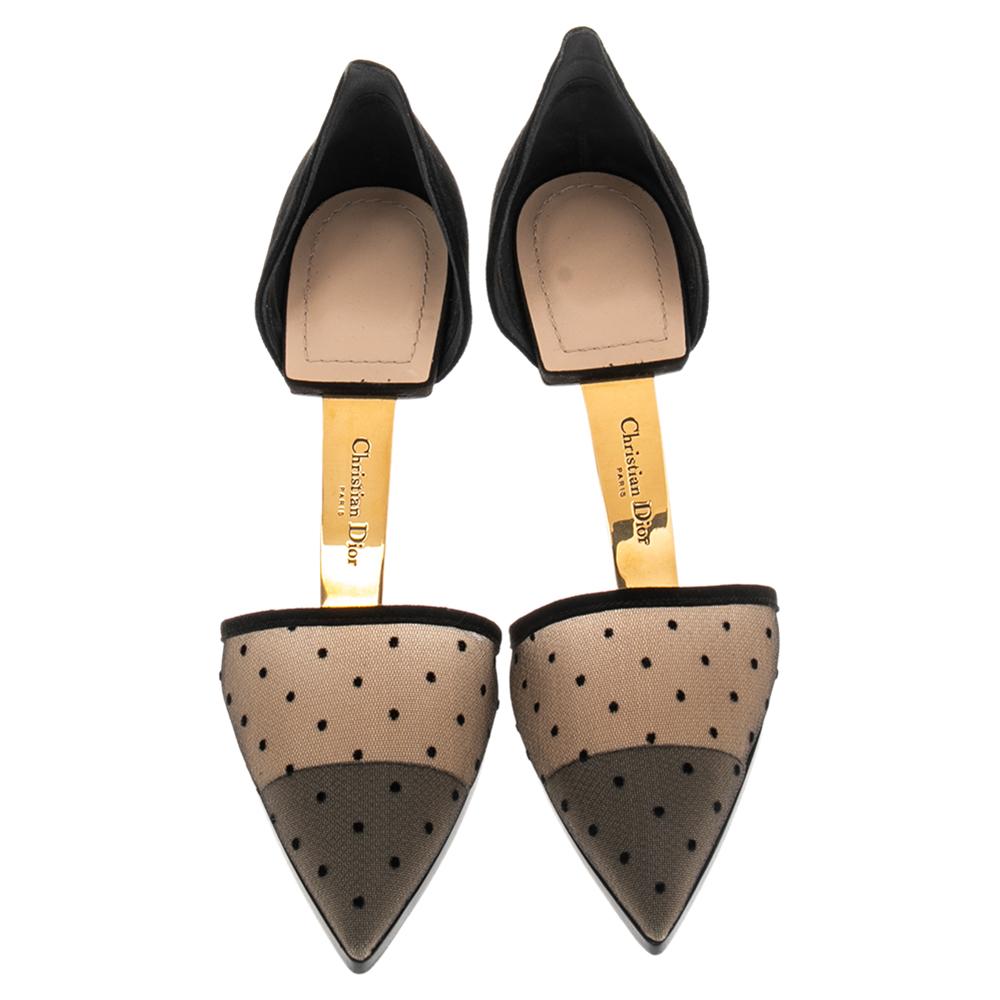 Christian Dior Schwarz Mesh und Wildleder Surreal D Eye Detail Pointed Toe Pumps Größe 39 Damen