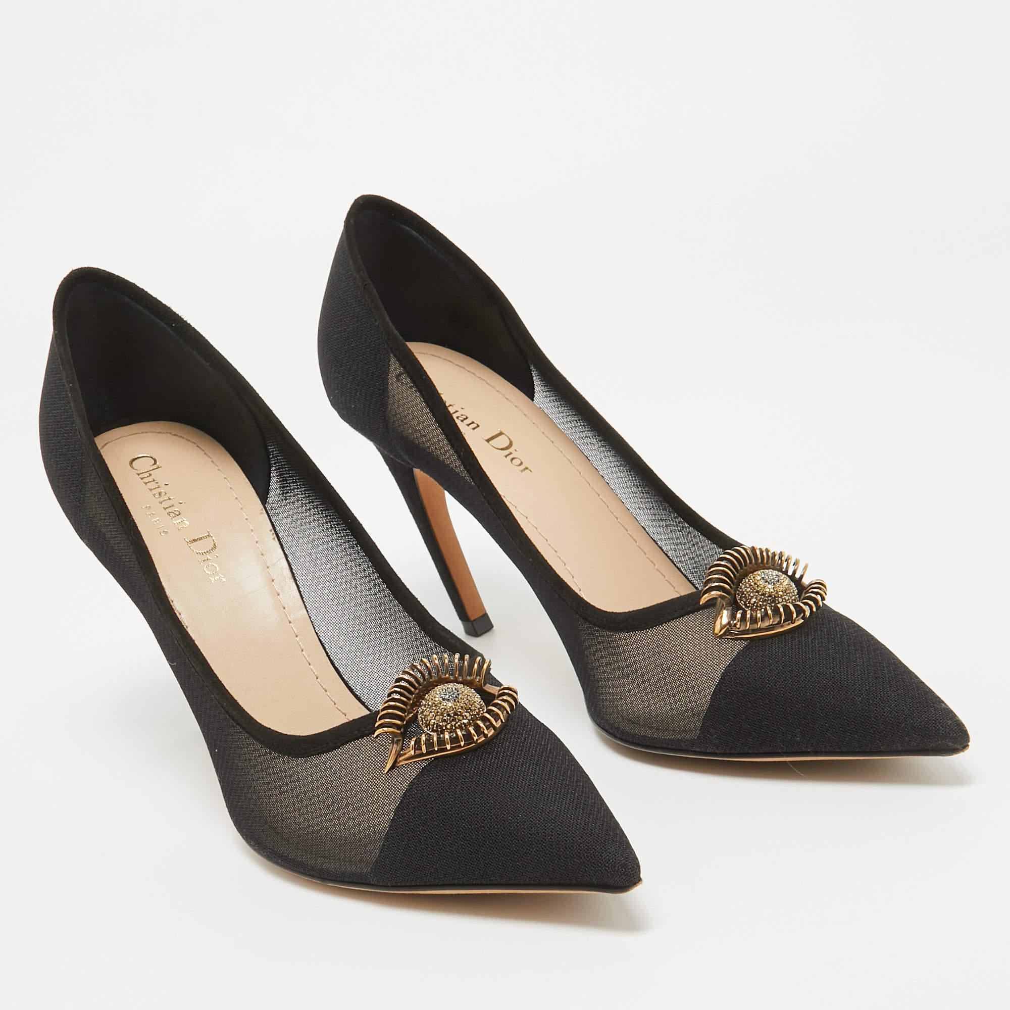 Dior Black Mesh And Suede Surreal D Eye Detail Pointed Toe Pumps Size 41 In Good Condition For Sale In Dubai, Al Qouz 2
