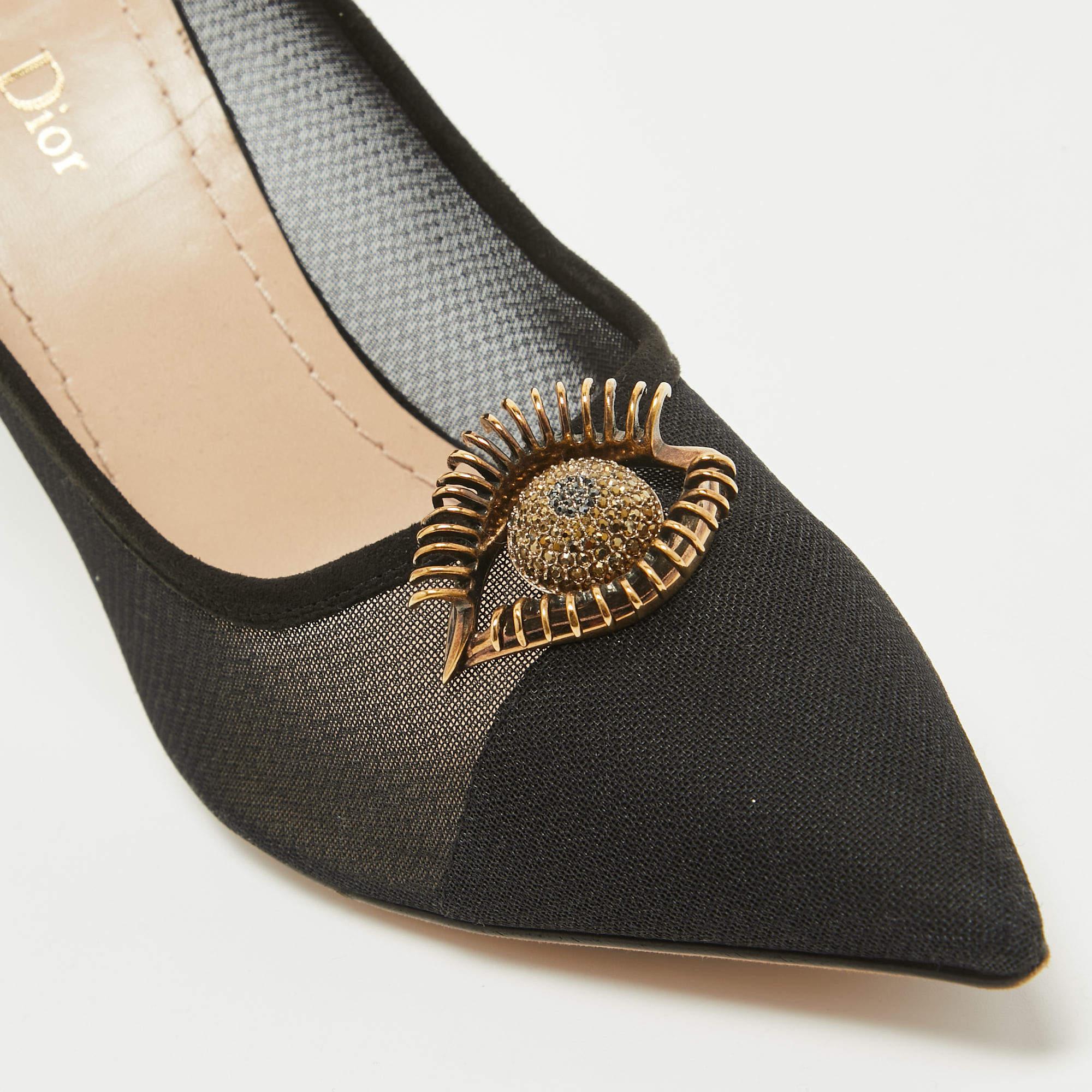 Dior Black Mesh and Suede Surreal D Eye Detail Pointed Toe Pumps Size 41 en vente 1