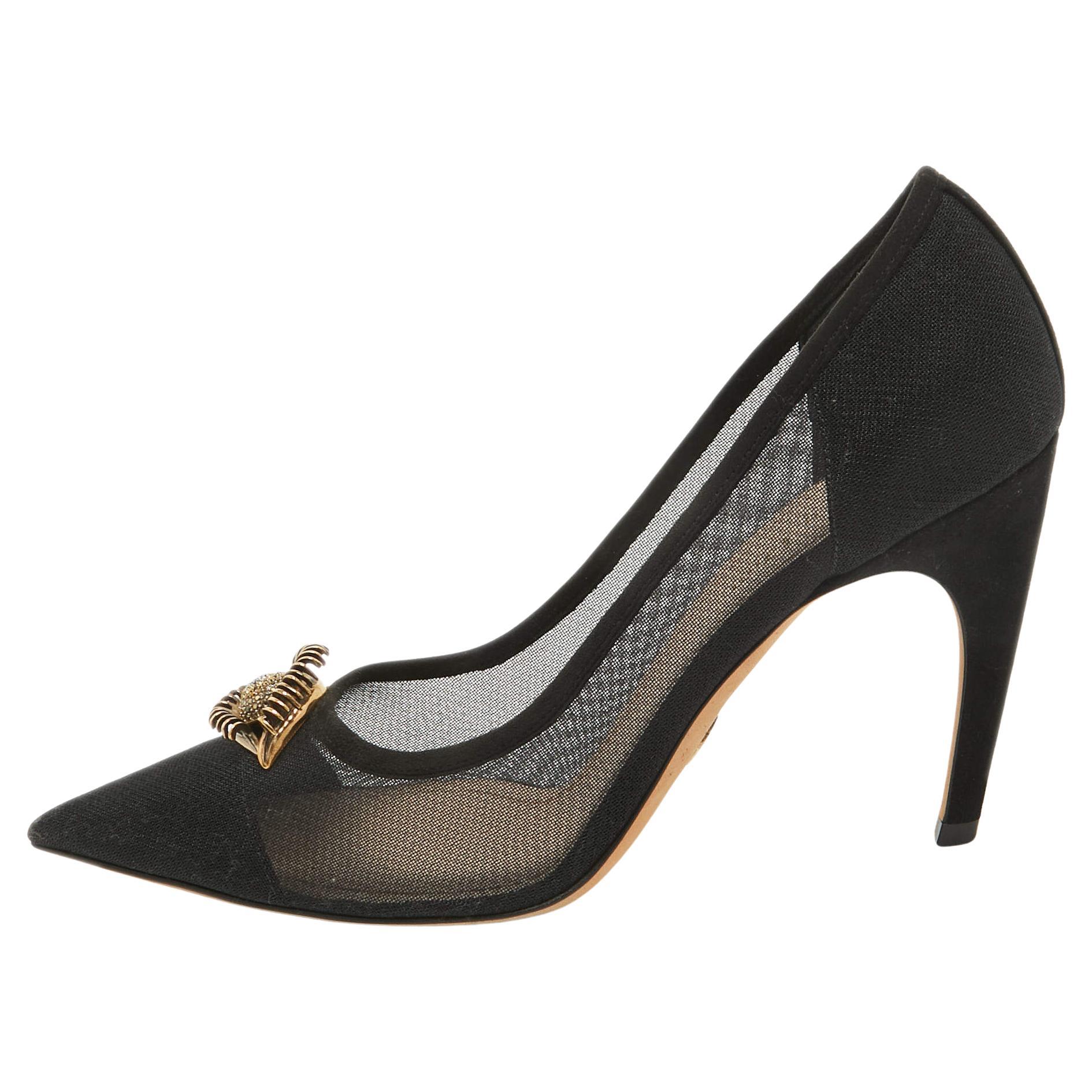 Dior Black Mesh And Suede Surreal D Eye Detail Pointed Toe Pumps Size 41 For Sale