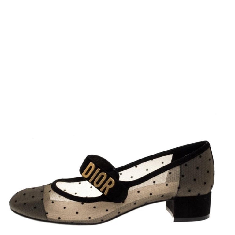 Dior Black Mesh And Suede Trim BabyD Mary Jane Flats Size 37.5 at