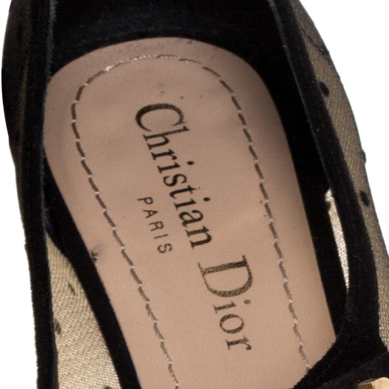 Dior Black Mesh And Suede Trim Baby-D Mary Jane Flats Size 37.5 In Good Condition In Dubai, Al Qouz 2