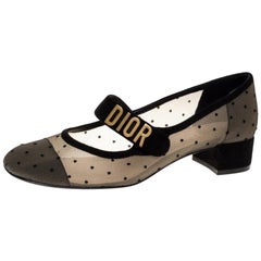 Dior Maille noire et daim Baby-D Mary Jane Flats Taille 37.5