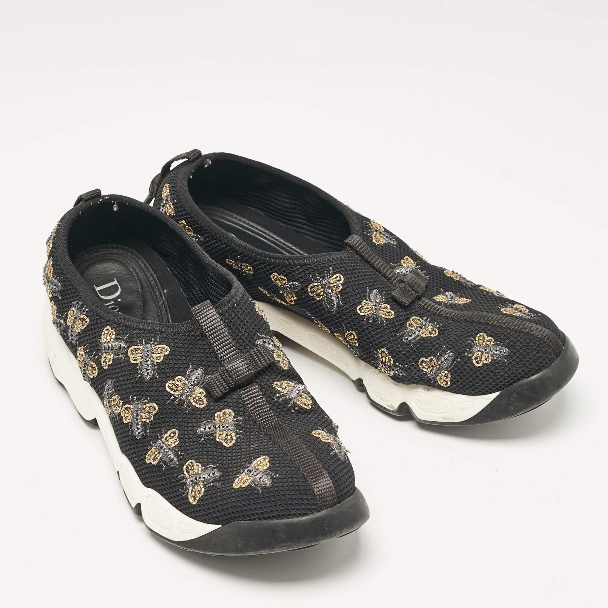 Dior Schwarz Mesh Bienen verzierte Fusion Slip On Turnschuhe Größe 38,5 Damen im Angebot