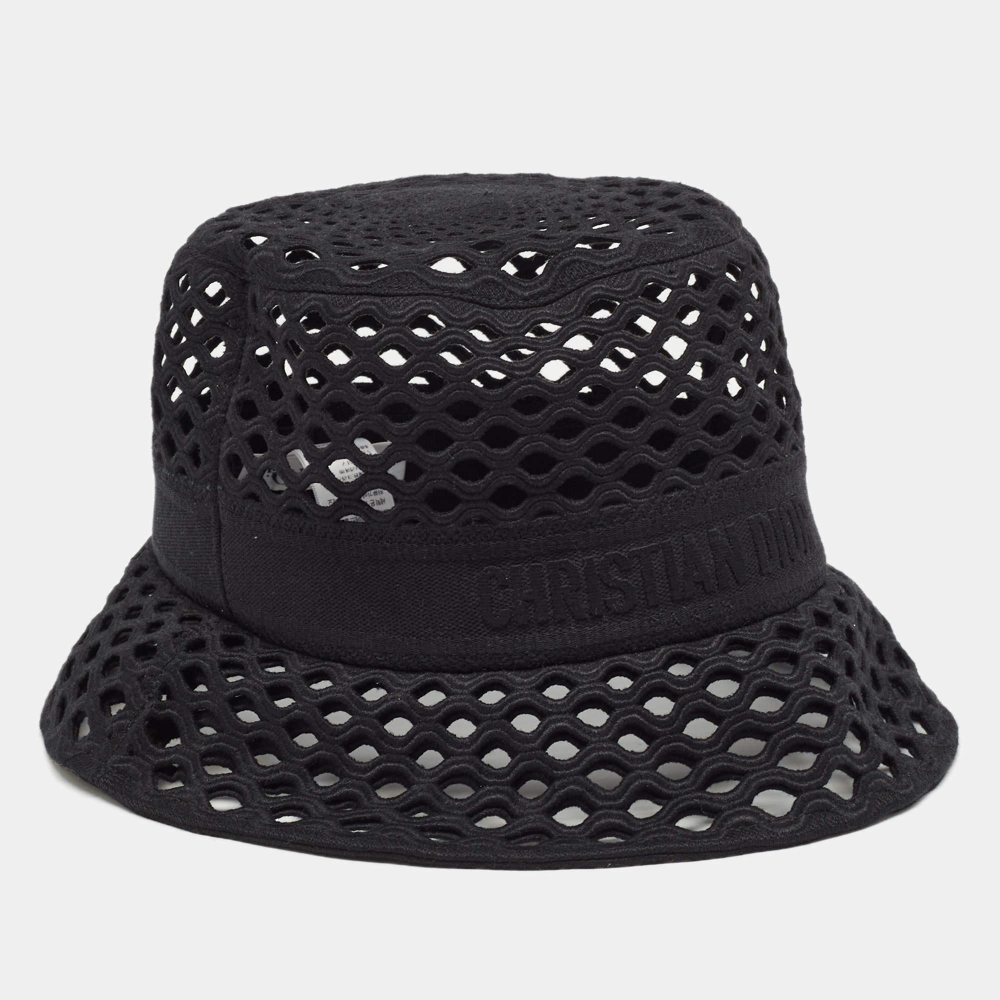 Dior Black Mesh Bucket Hat Size 58 In Good Condition In Dubai, Al Qouz 2