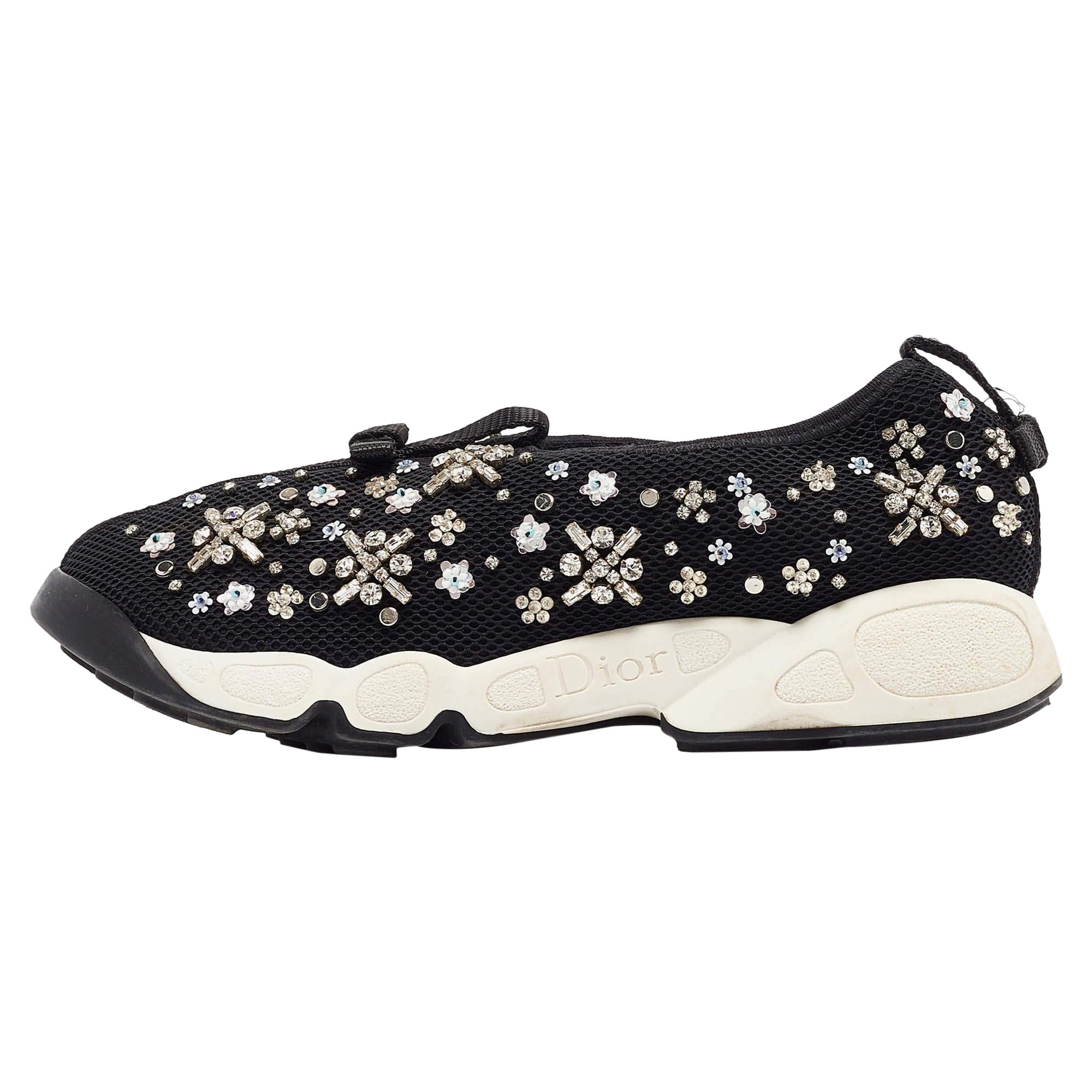 Dior Black Mesh Crystal Embellished Fusion Sneakers Size 36.5