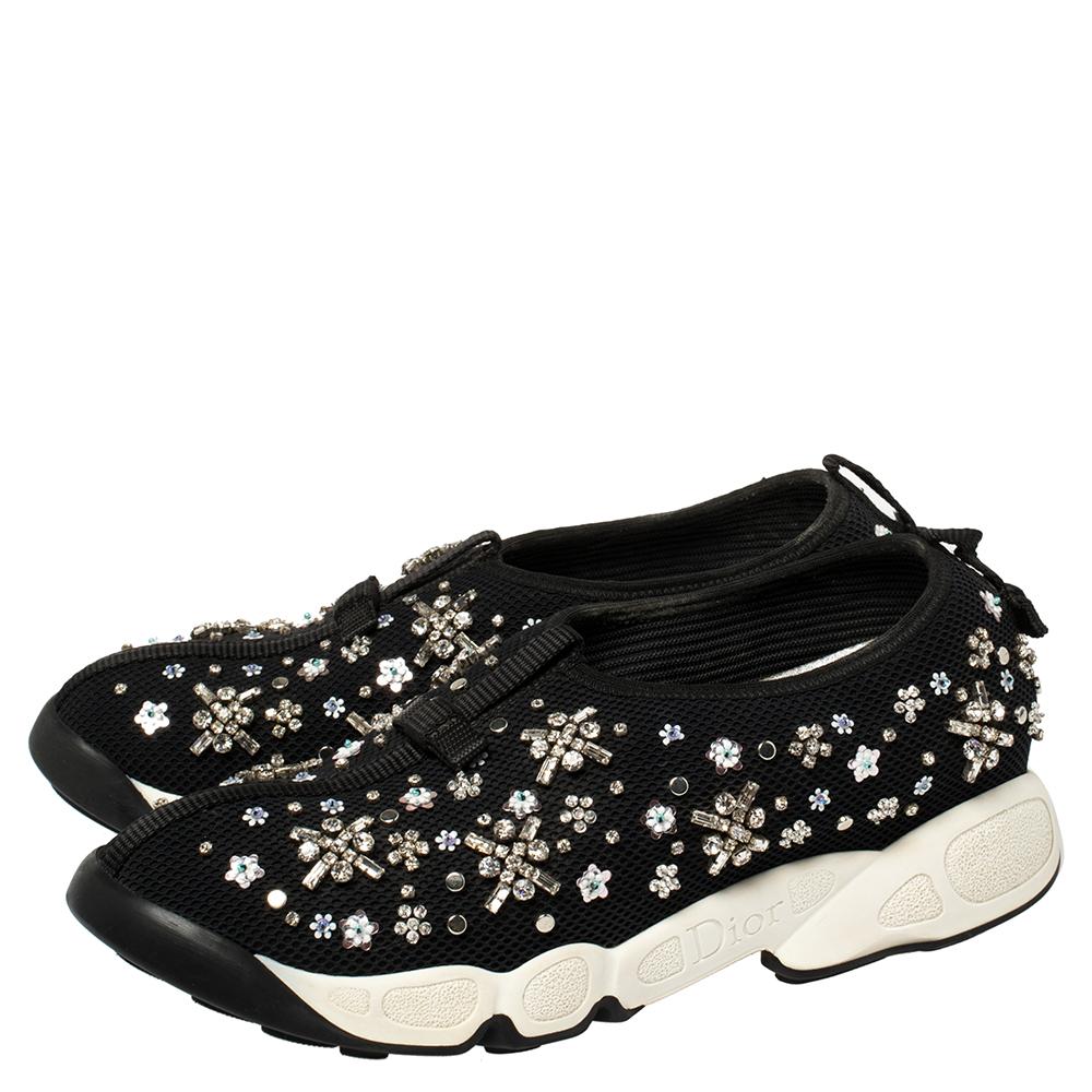 Dior Black Mesh Crystal Embellished Fusion Sneakers Size 38.5 In Good Condition In Dubai, Al Qouz 2