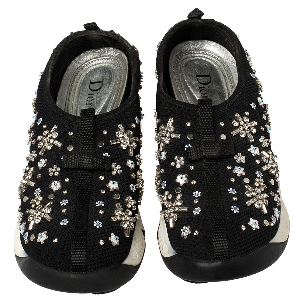 Women's Dior Black Mesh Crystal Embellished Fusion Sneakers Size 38.5