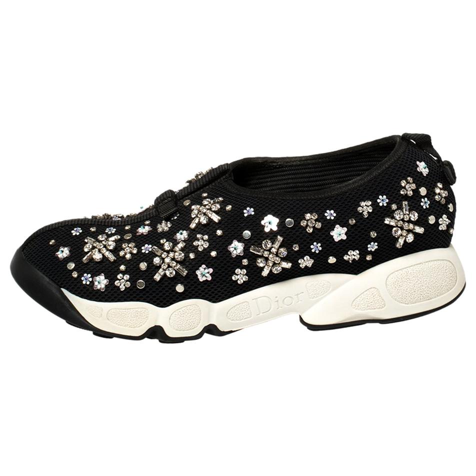 Dior Black Mesh Crystal Embellished Fusion Sneakers Size 38.5