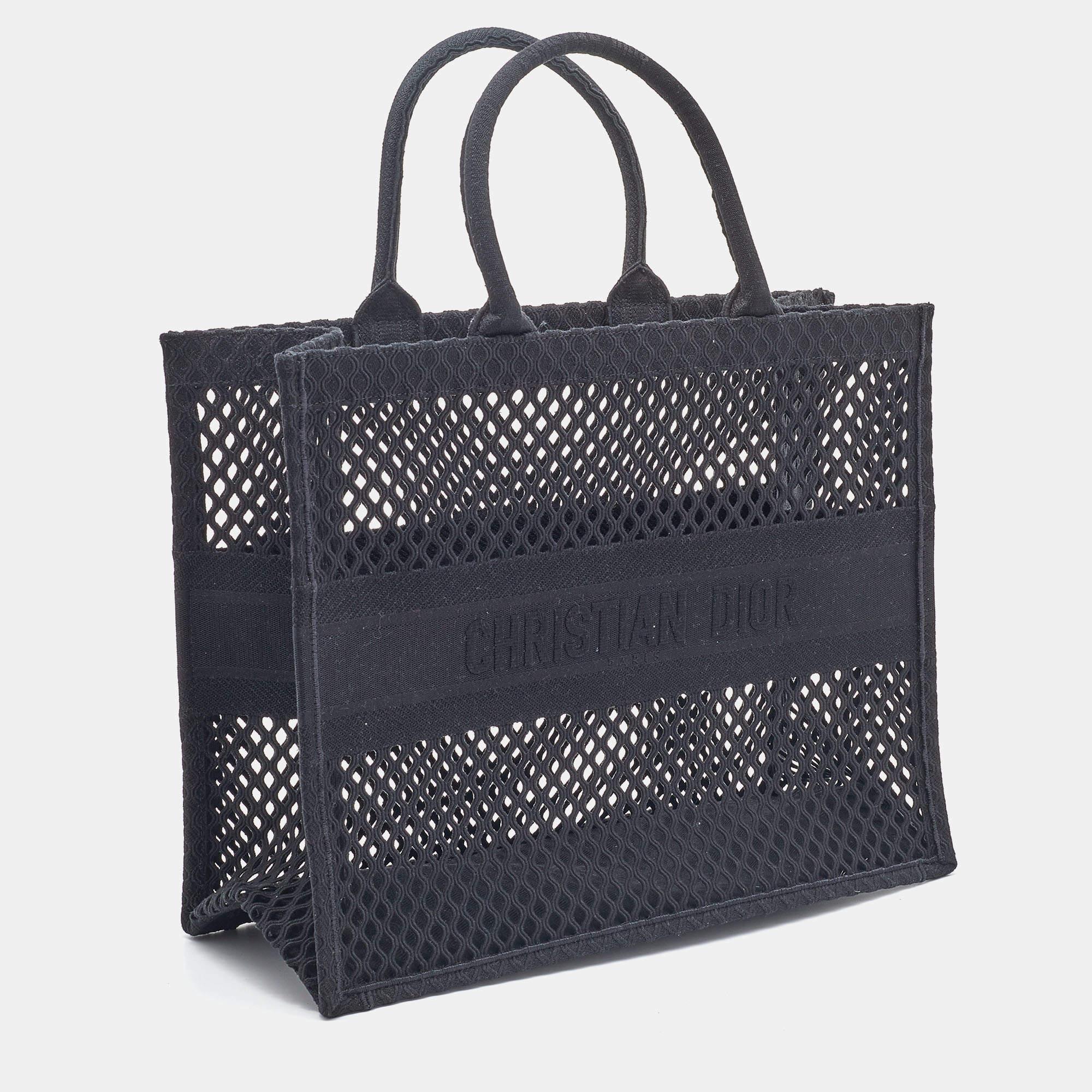 Dior Black Mesh Embroidered Canvas Large Book Tote 1