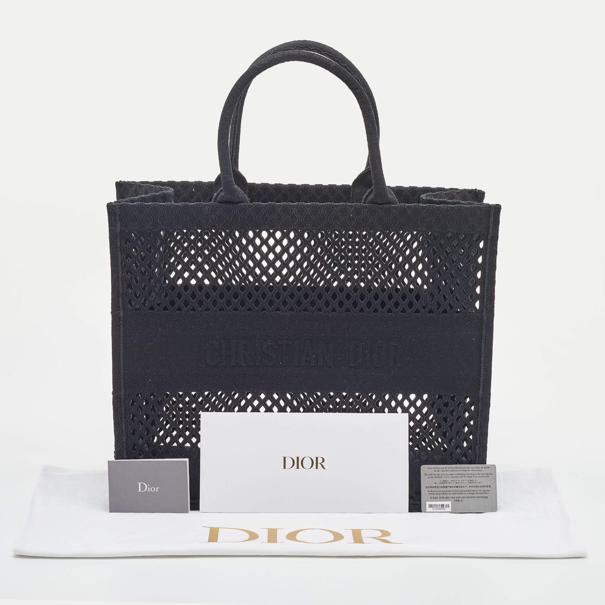 Dior Black Mesh Embroidered Canvas Large Book Tote 3