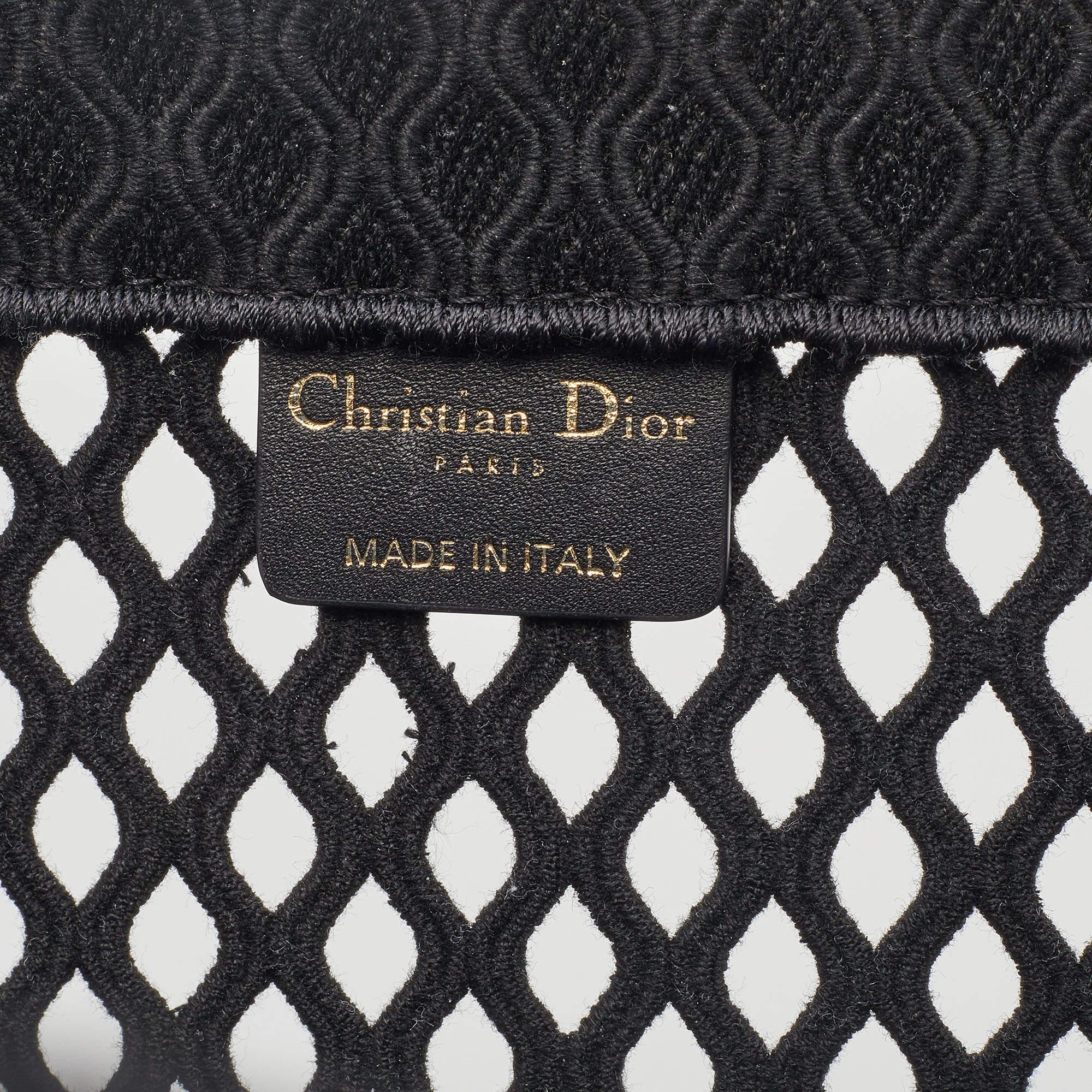 Dior Black Mesh Embroidered Canvas Large Book Tote 6