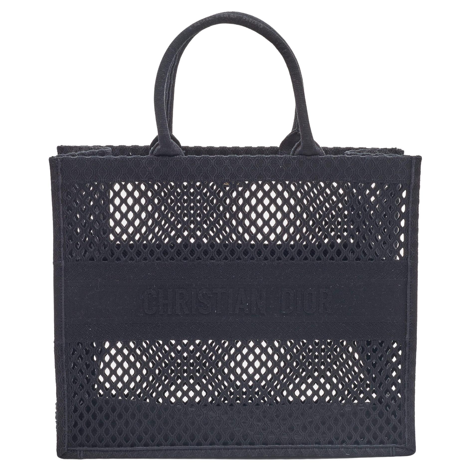 Dior Book Tote Bag Black Logo Woven Mesh Canvas Travel Bag Logo Oblique –  THE-ECHELON