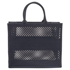 Dior Black Mesh Embroidered Canvas Large Book Tote