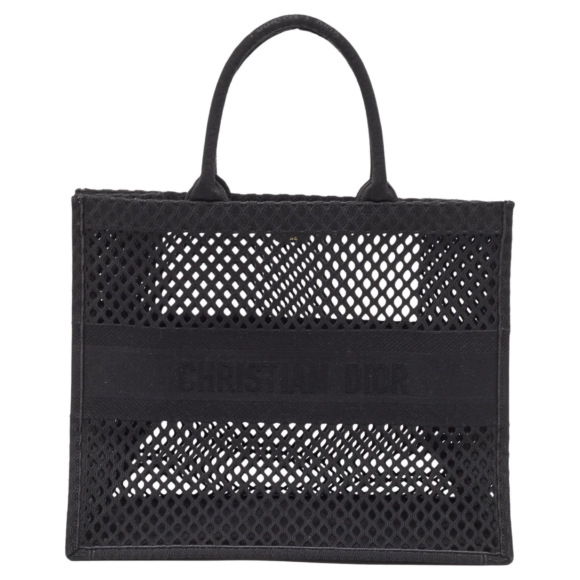 Dior Black Mesh Embroidered Canvas Large Book Tote For Sale