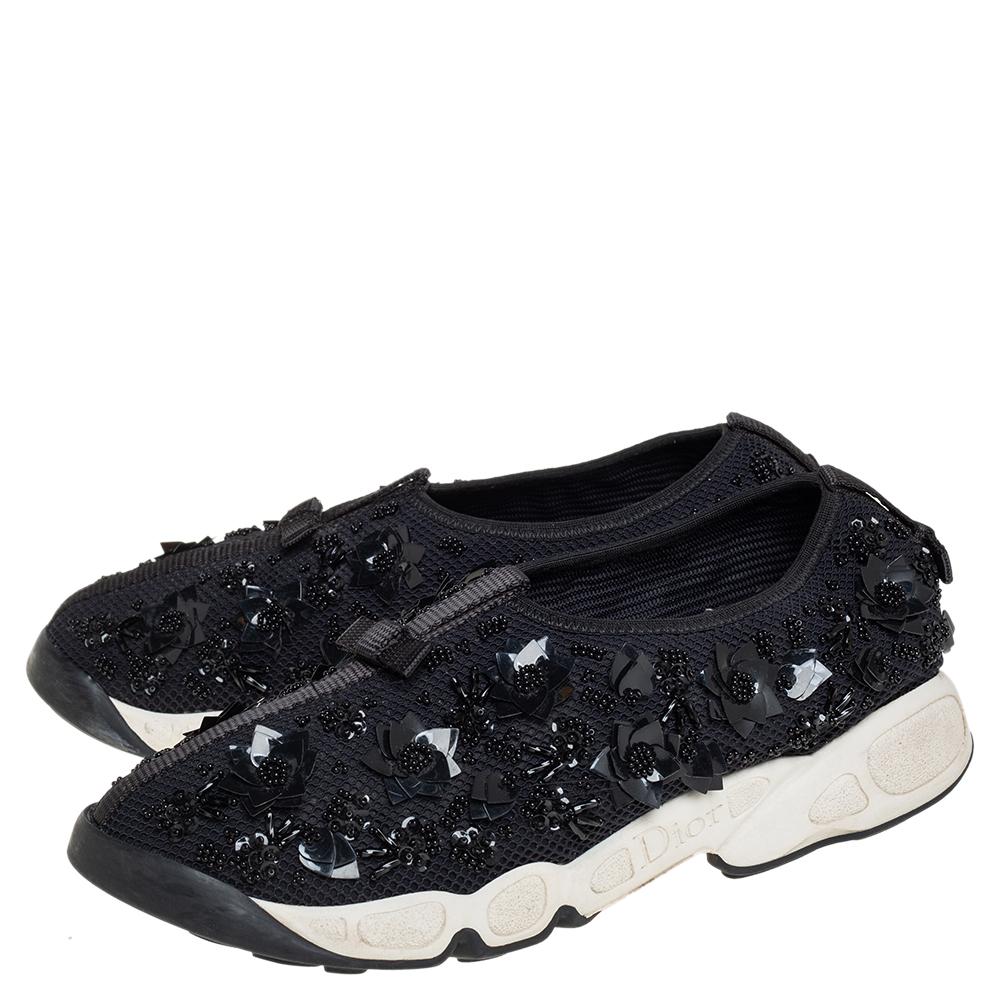 Dior Black Mesh Fusion Crystal Embellished Slip On Sneakers Size 37 1