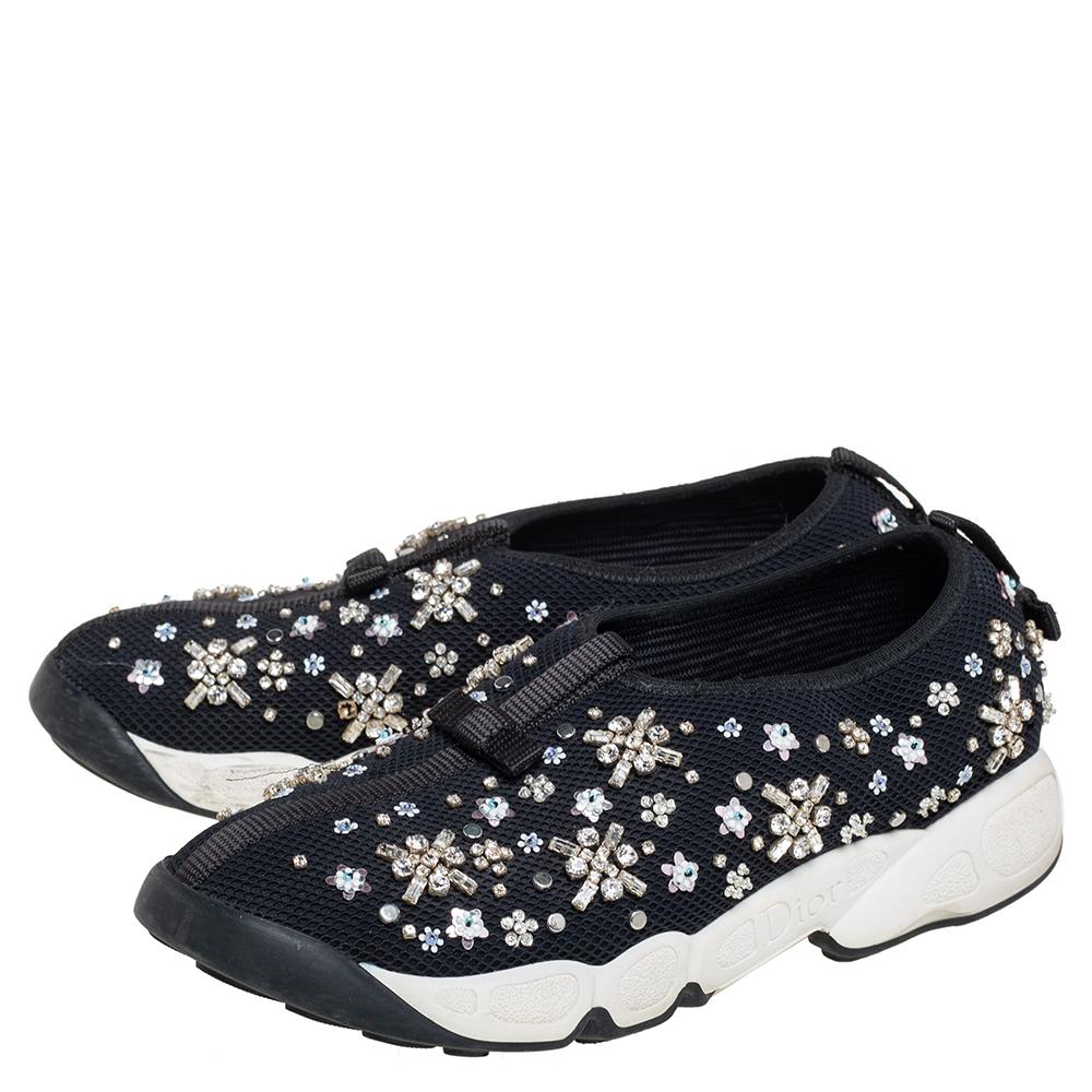 Dior Black Mesh Fusion Embellished Sneaker Size 38 In Good Condition In Dubai, Al Qouz 2
