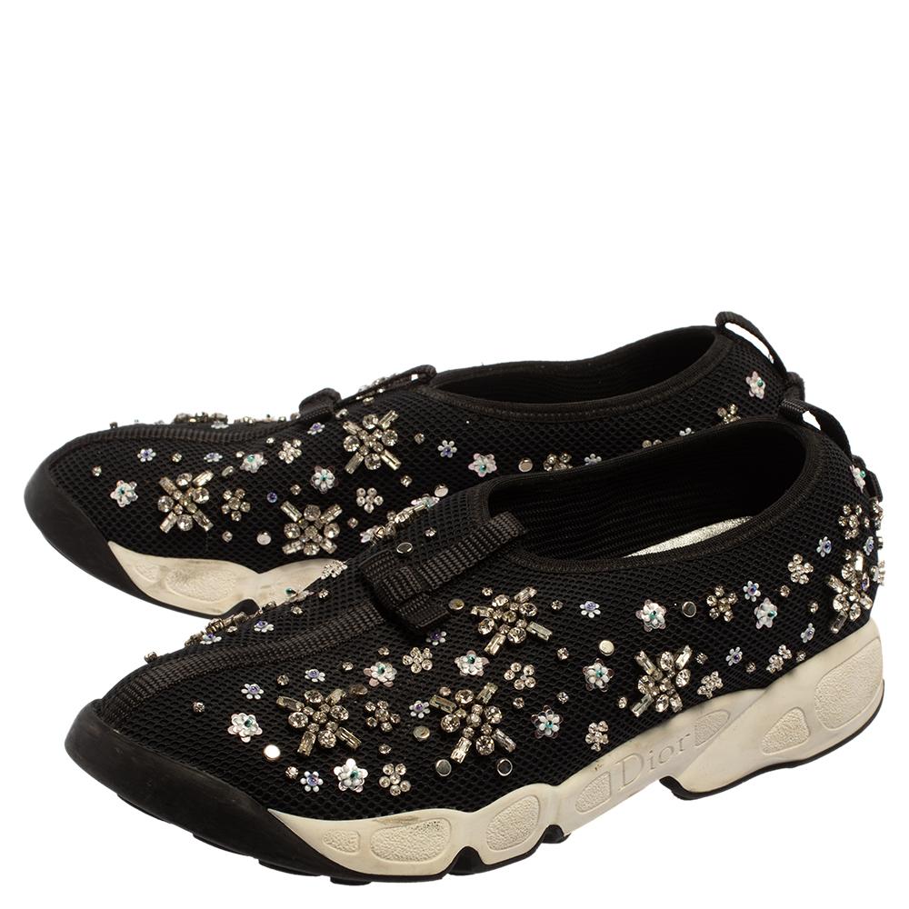 Women's Dior Black Mesh Fusion Floral Embellished Slip On Sneakers Size 39