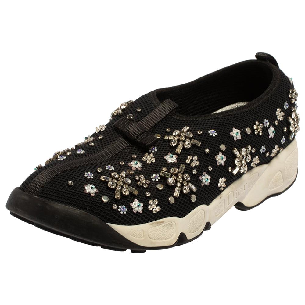 Dior Black Mesh Fusion Floral Embellished Slip On Sneakers Size 39