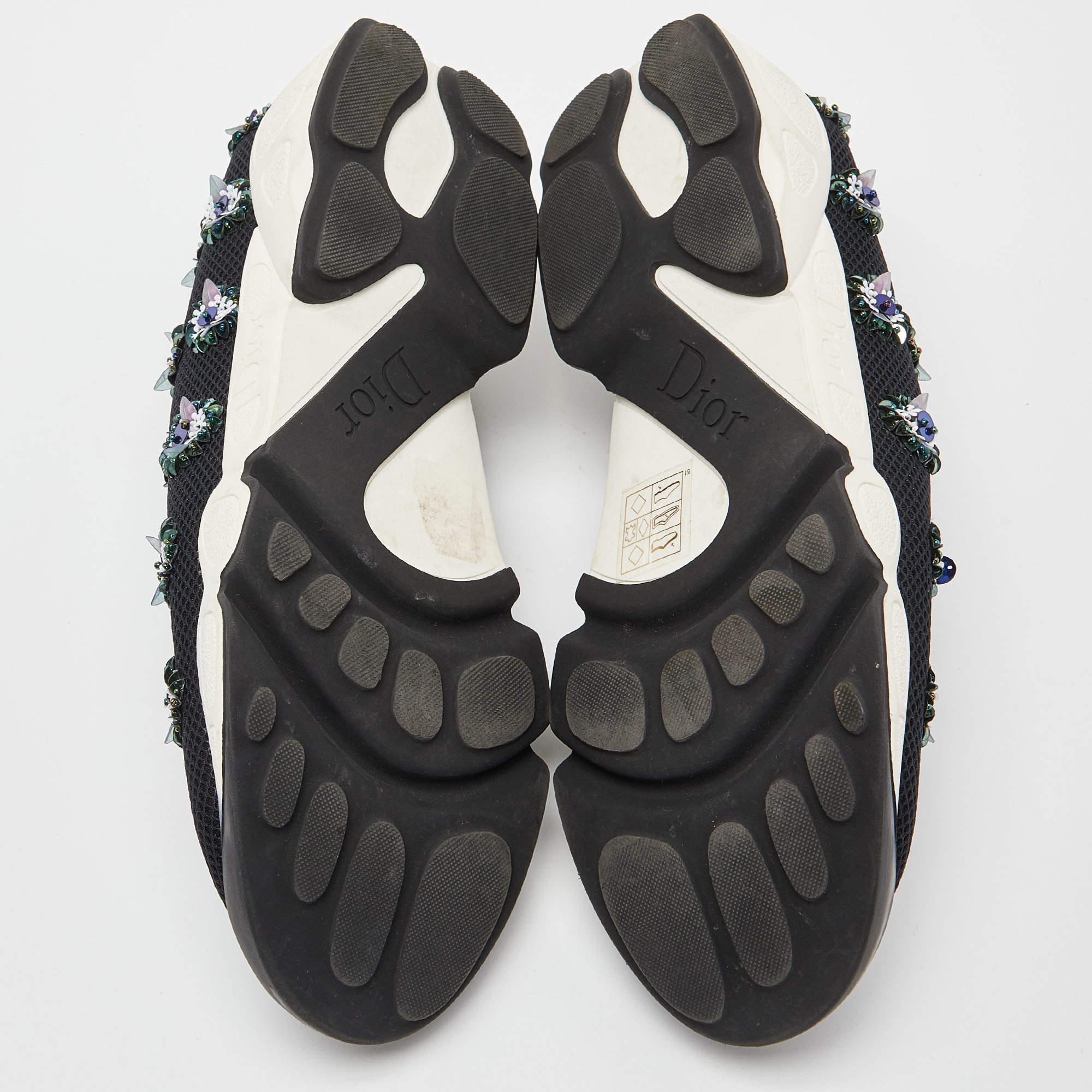 Dior Black Mesh Fusion Floral Embellished Slip On Sneakers Size 39.5 For Sale 2