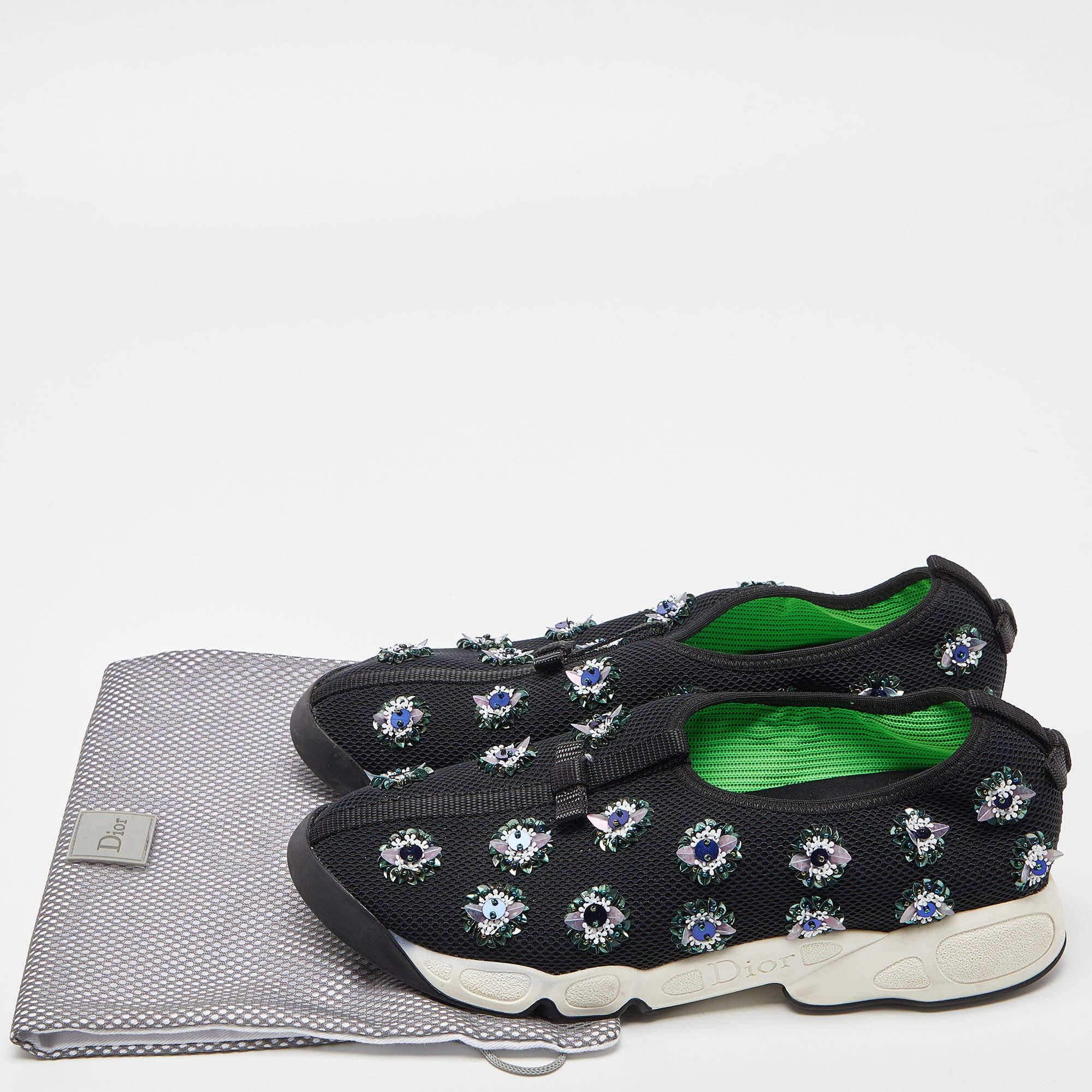 Dior Black Mesh Fusion Floral Embellished Slip On Sneakers Size 39.5 For Sale 4