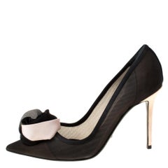 Dior Black Mesh Garden Flower Detail Pointed Toe Pumps Size 37.5