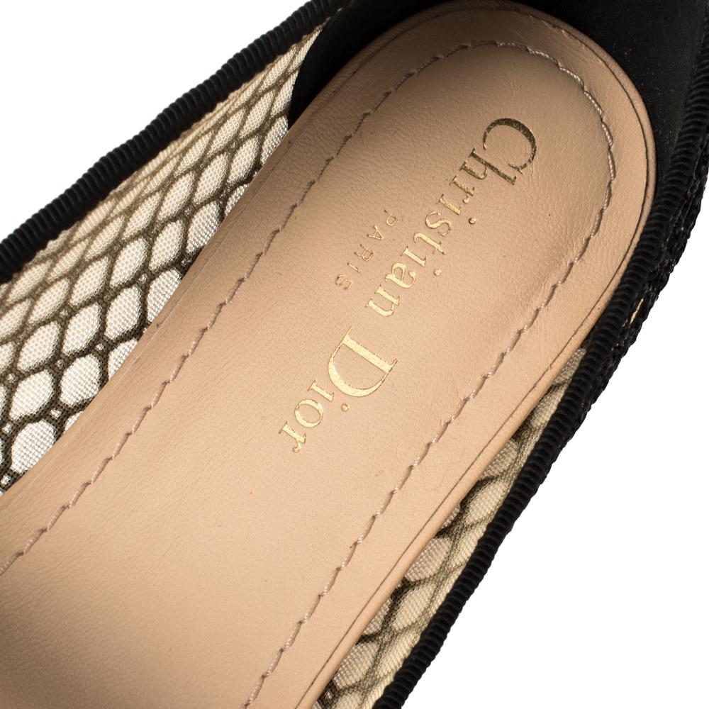 Dior Black Mesh Miss J'Adior Round Toe Flats Size 40 2