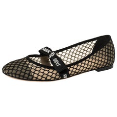Dior Black Mesh Miss J'Adior Round Toe Flats Size 40