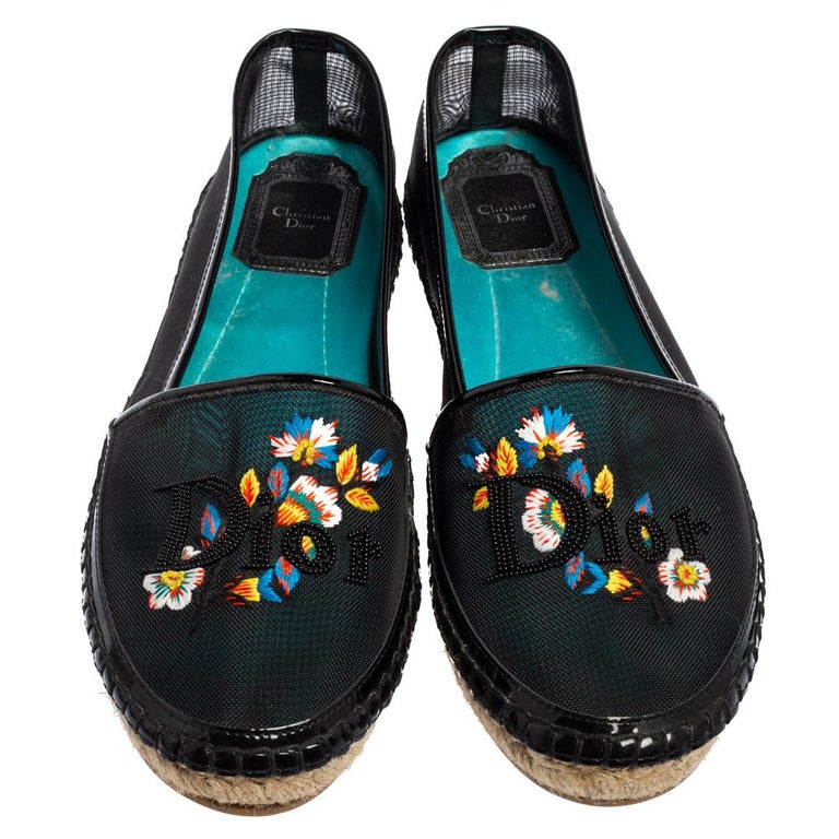 Dior Black Mesh Riviera Embroidered Espadrille Flats Size 36 at 1stDibs