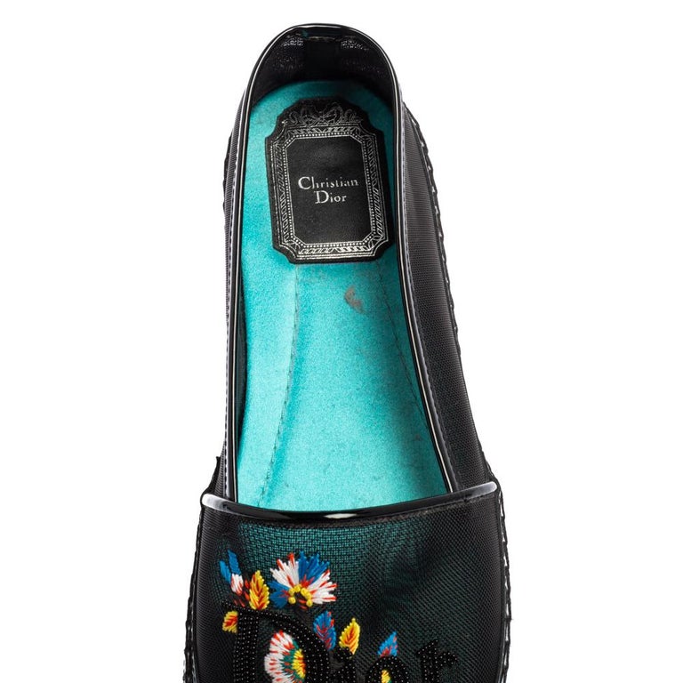 Dior Black Mesh Riviera Embroidered Espadrille Flats Size 36 at 1stDibs