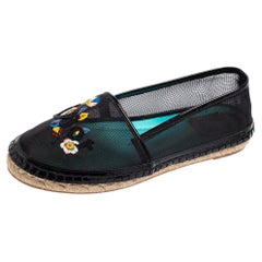 Dior Black Mesh Riviera Embroidered Espadrille Flats Size 36